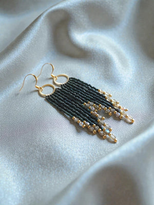 Lucie Beaded Skinny Fringe Earrings