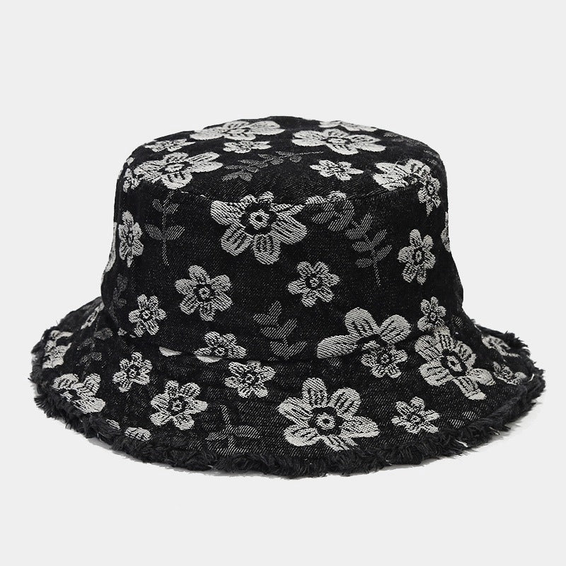 Floral Bucket Hat Black Denim