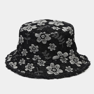 Floral Bucket Hat Black Denim
