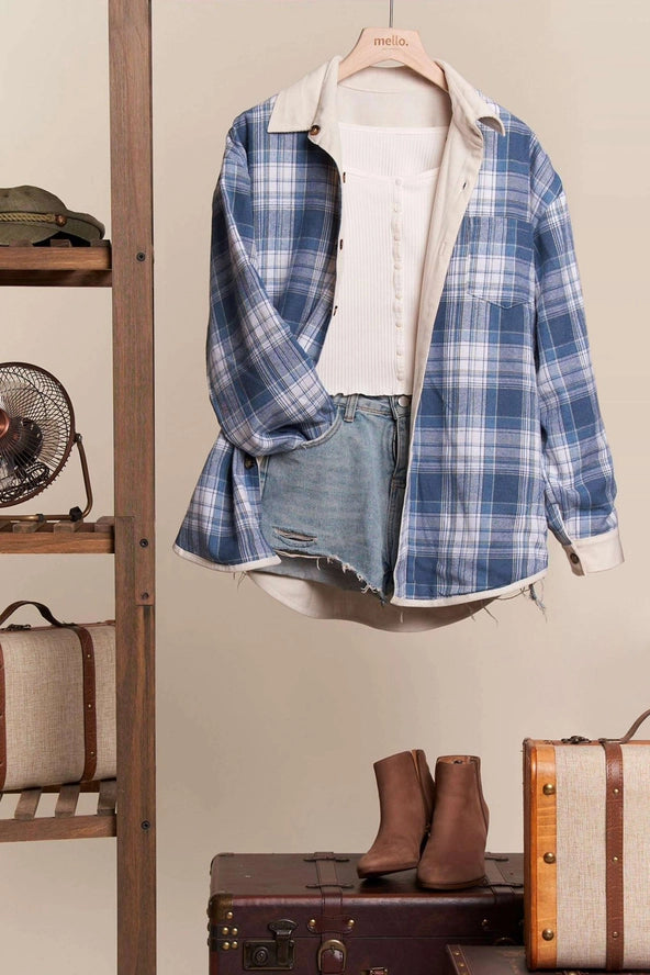 Reversible Blue & White Corduroy/Plaid Shirt