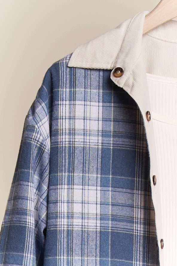 Reversible Blue & White Corduroy/Plaid Shirt