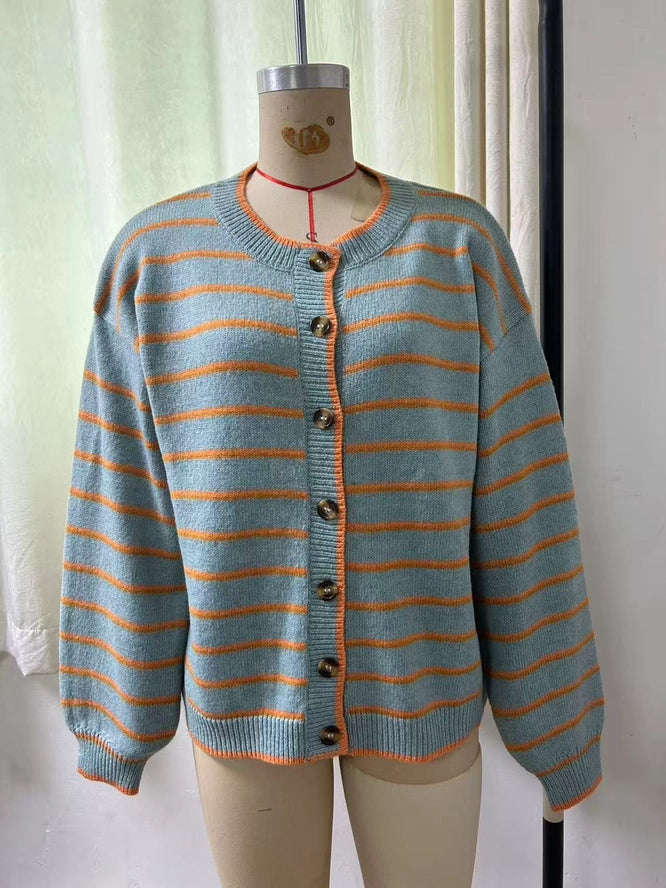 Blue & Orange Striped Cardigan