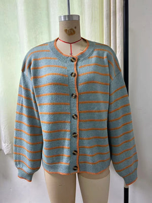 Blue & Orange Striped Cardigan