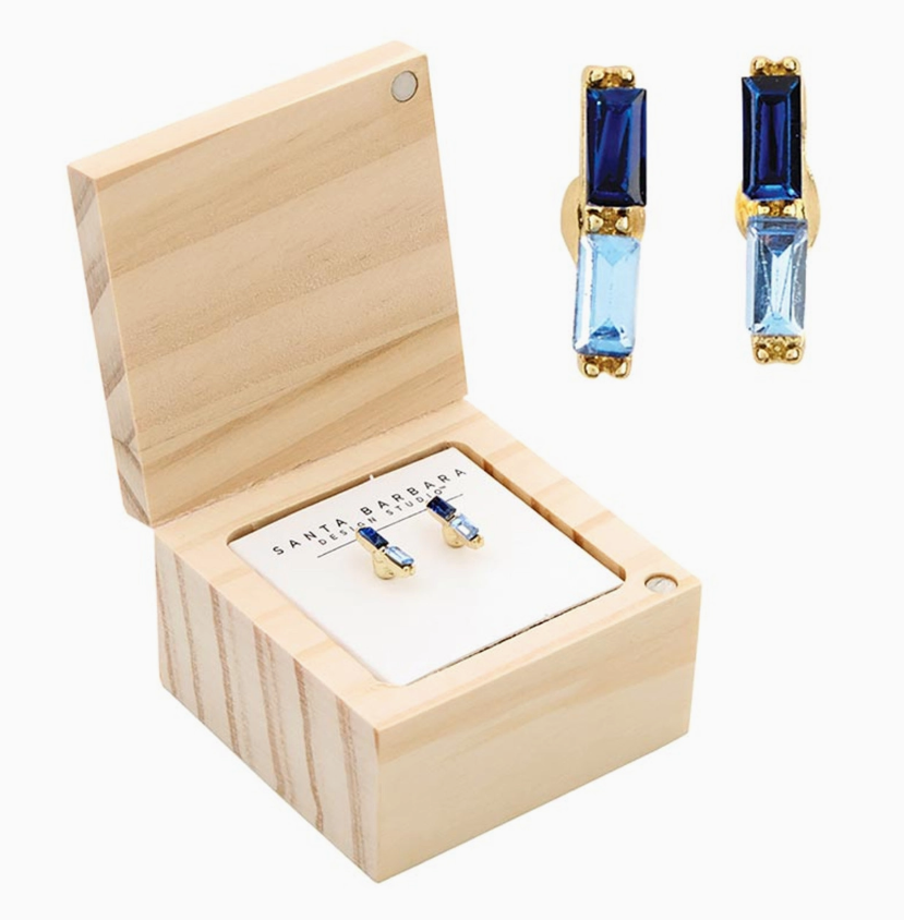 Treasure Box Earrings- "Multitone Blue" Baguette