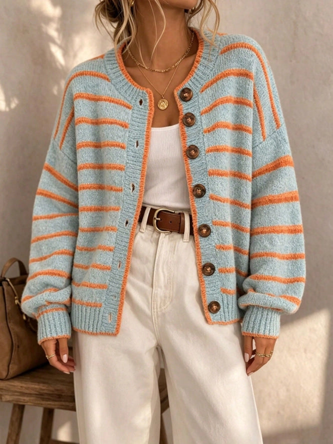 Blue & Orange Striped Cardigan