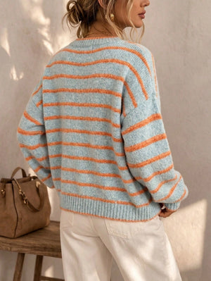 Blue & Orange Striped Cardigan