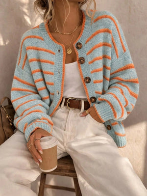 Blue & Orange Striped Cardigan