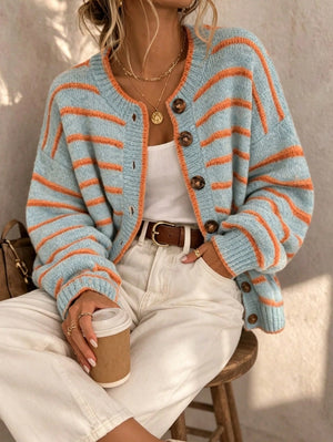 Blue & Orange Striped Cardigan