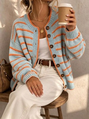 Blue & Orange Striped Cardigan