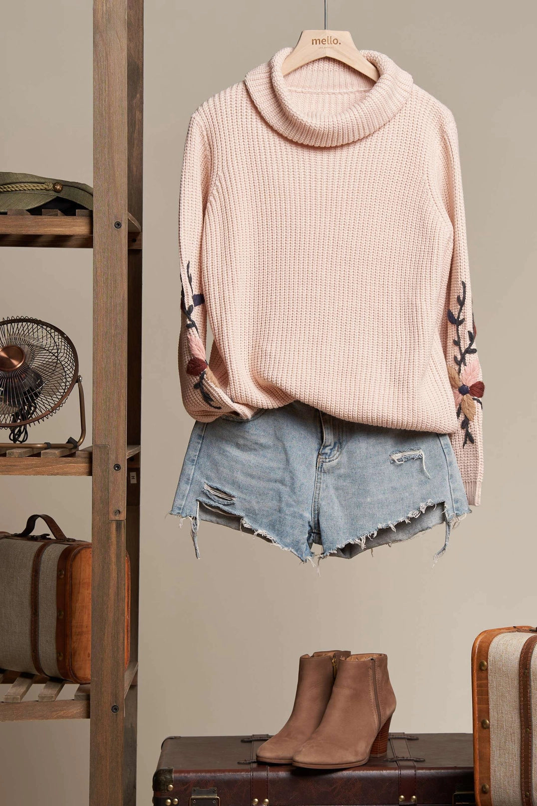 Blush Mock Neck Embroidered Sweater