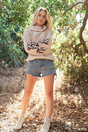 Blush Mock Neck Embroidered Sweater
