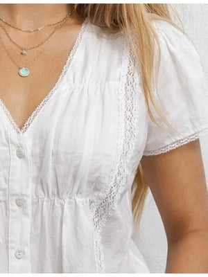 Boho White V-Neck Top