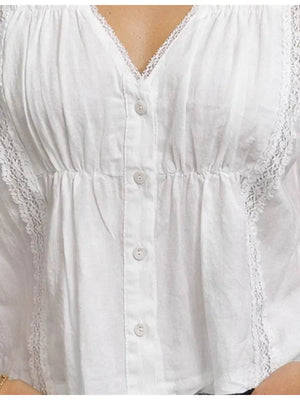Boho White V-Neck Top