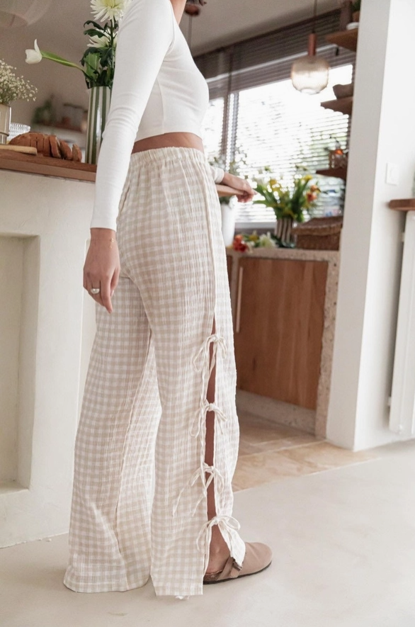 Plaid Side Split Bow Pants