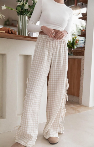Plaid Side Split Bow Pants