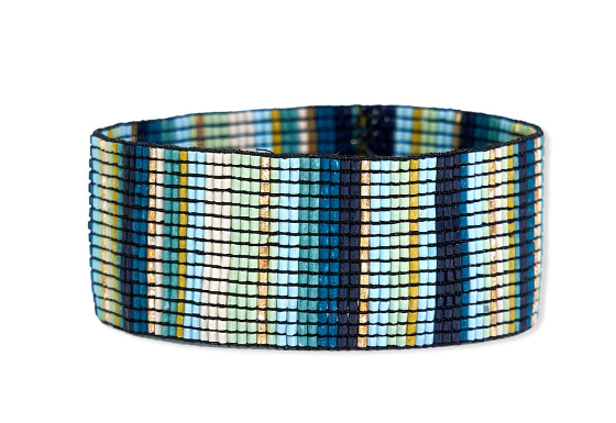 Mixed Blues Vertical Stripe Stretch Bracelet