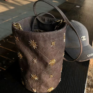 Beaded Brown Bucket Bag