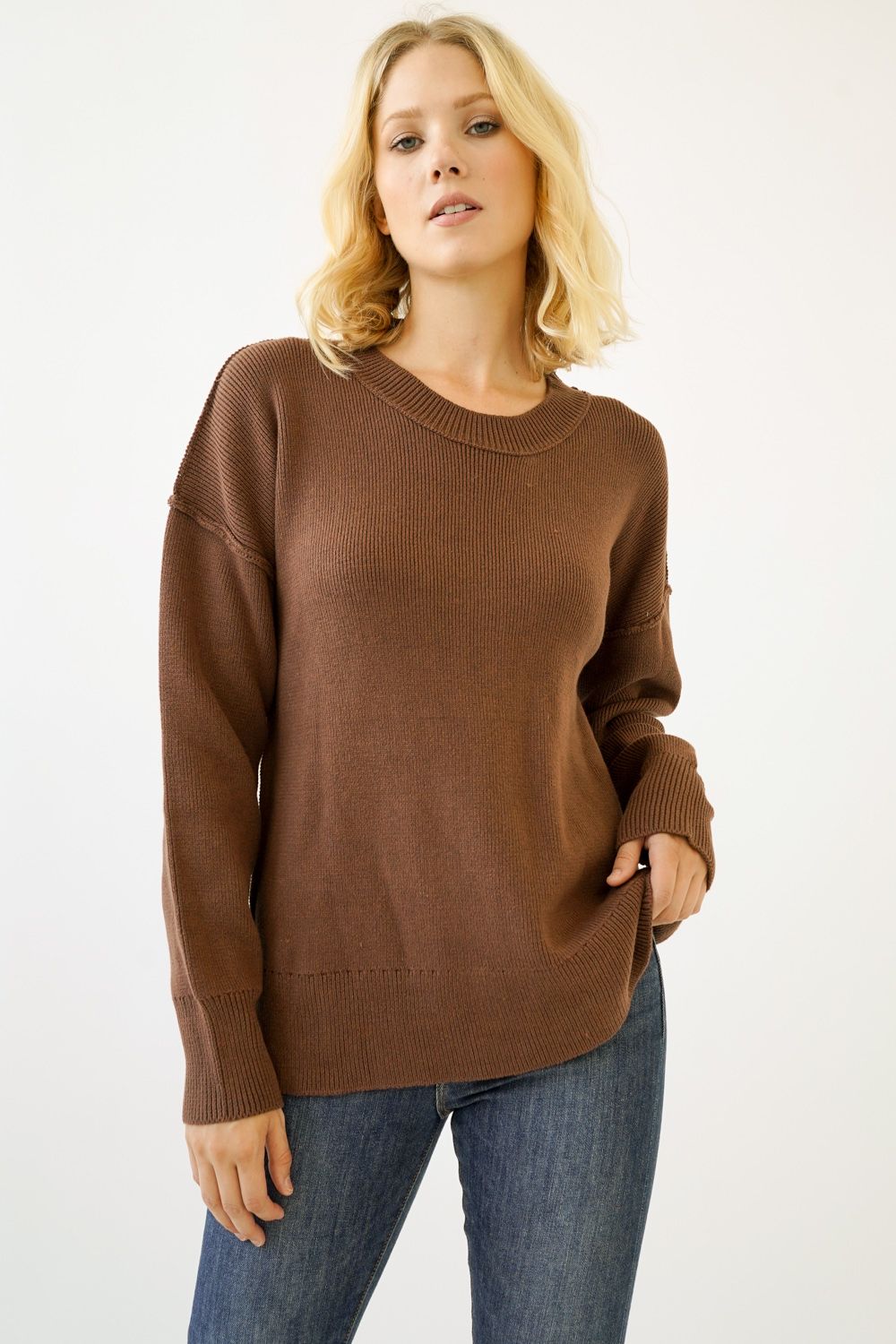 Brown Exposed Seams Sweater