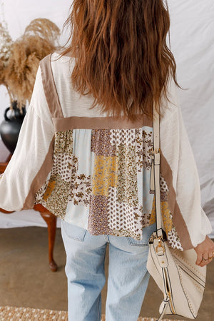 Brown Floral Patchwork Top