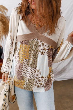 Brown Floral Patchwork Top
