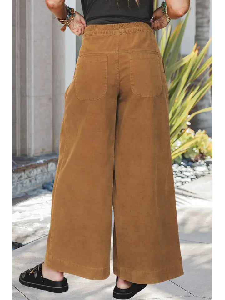 Brown Button Drawstring Pants