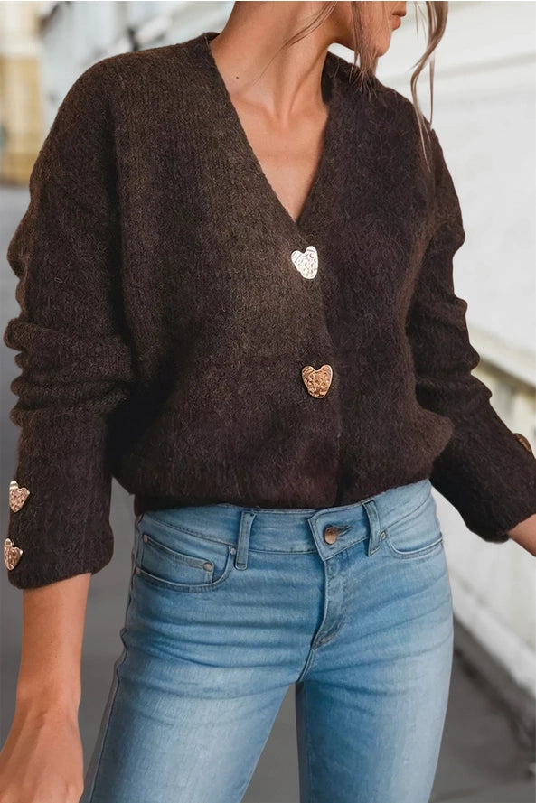 Chocolate Cardigan with  Heart Buttons