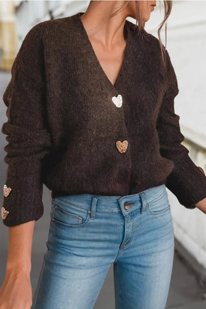 Chocolate Cardigan with  Heart Buttons