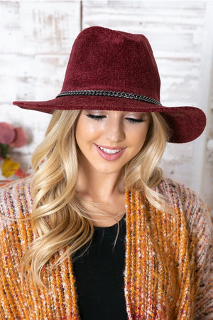 Burgundy Chenille Hat (Chain Link Band)