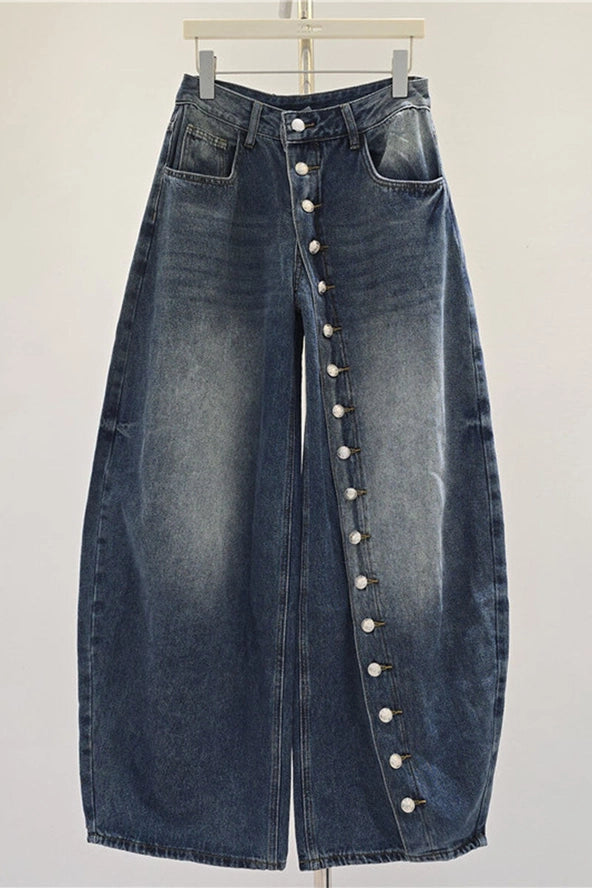 Barrel Leg Button Jeans