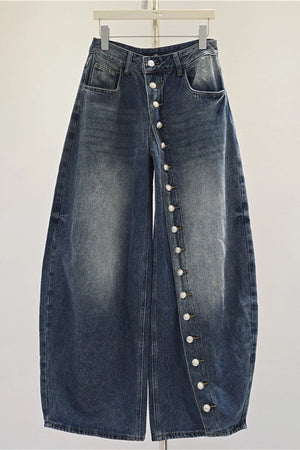 Barrel Leg Button Jeans
