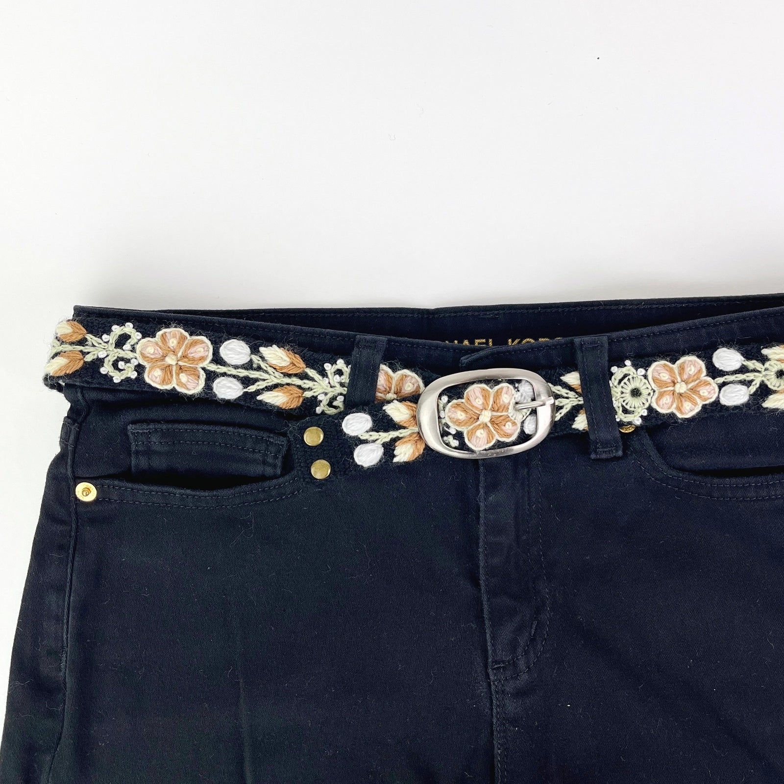 Skinny Cafecito Black Hand Embroidered Belt Cafecito Black- Skinny