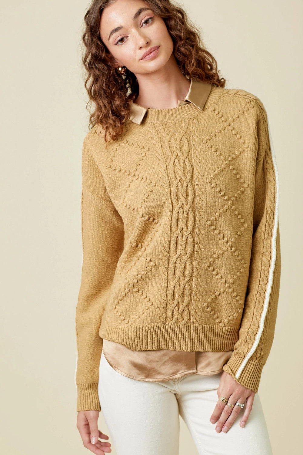 Latte Cable Knit Sweater