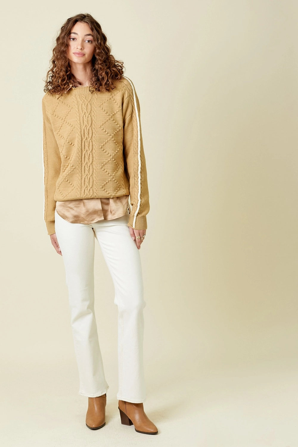 Latte Cable Knit Sweater