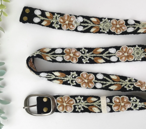 Skinny Cafecito Black Hand Embroidered Belt Cafecito Black- Skinny