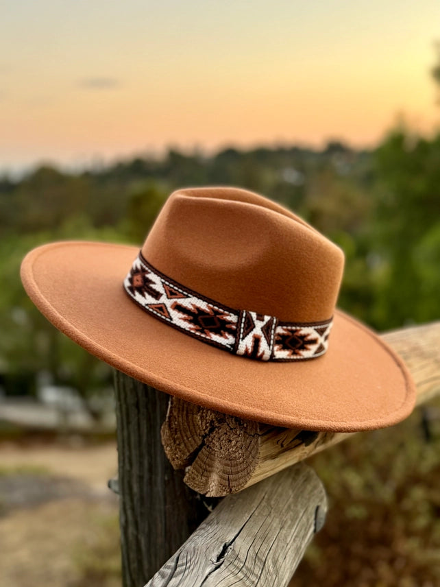 Camel Wide Brim Hat W/ Aztec Band