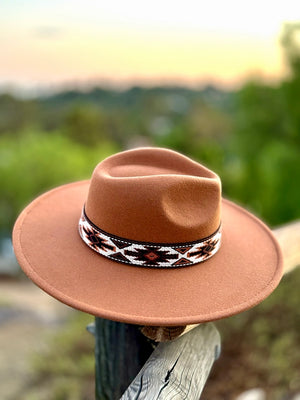 Camel Wide Brim Hat W/ Aztec Band