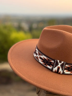 Camel Wide Brim Hat W/ Aztec Band