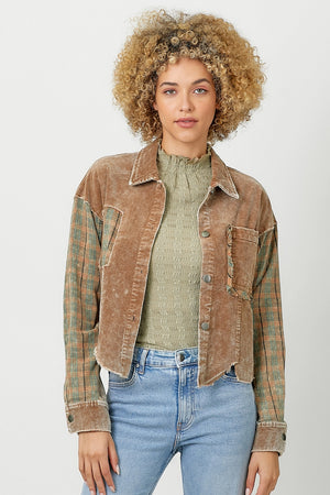 Camel Mix Plaid & Corduroy Jacket