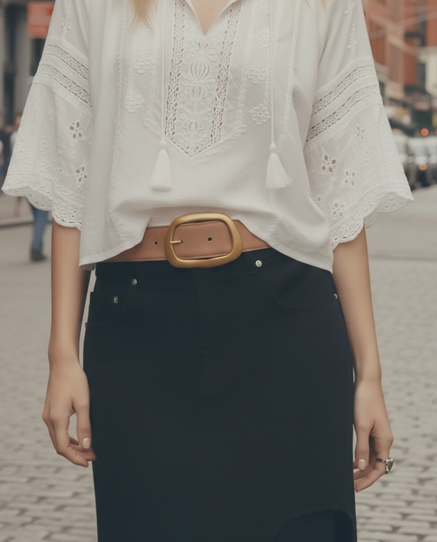Camel Suede Belt-Gold Buckle