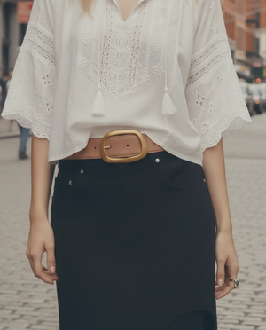 Camel Suede Belt-Gold Buckle