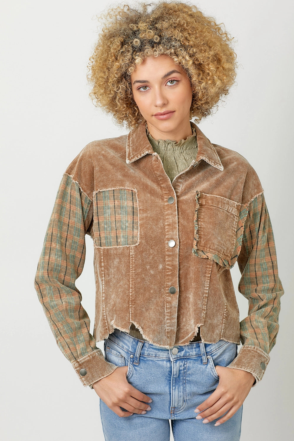 Camel Mix Plaid & Corduroy Jacket