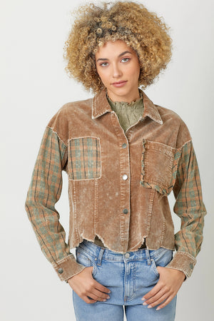 Camel Mix Plaid & Corduroy Jacket