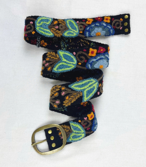 Hand Embroidered Belt Catalina Black - Wide
