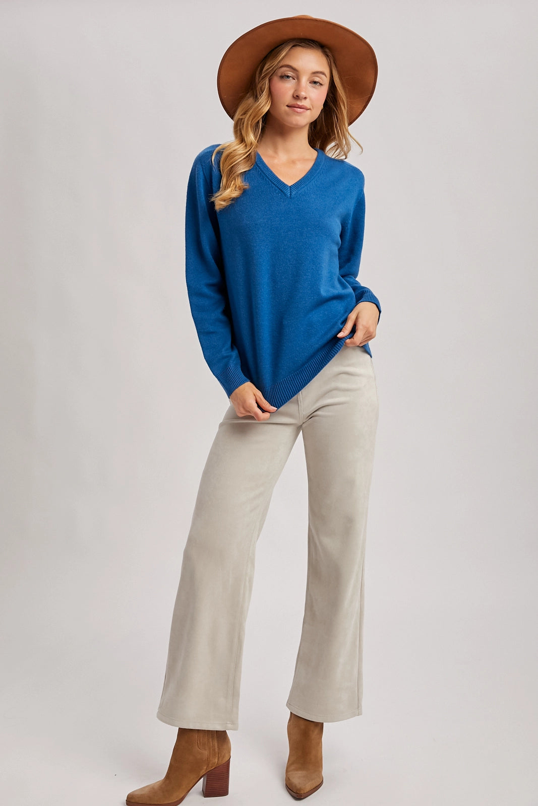 Teal V-Neck "Whole Garment" Sweater