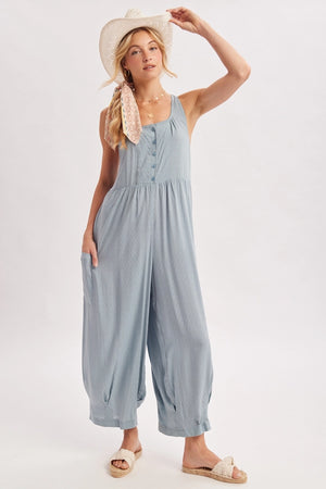 Chambray Cross-Back Boho Jumpsuit