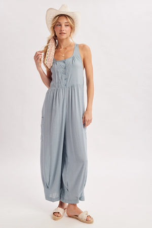 Chambray Cross-Back Boho Jumpsuit