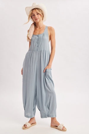 Chambray Cross-Back Boho Jumpsuit