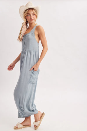 Chambray Cross-Back Boho Jumpsuit