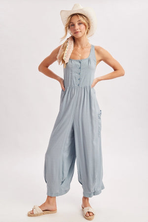 Chambray Cross-Back Boho Jumpsuit