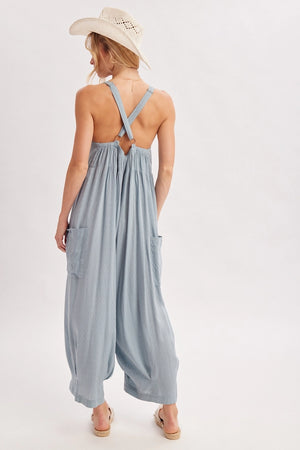 Chambray Cross-Back Boho Jumpsuit